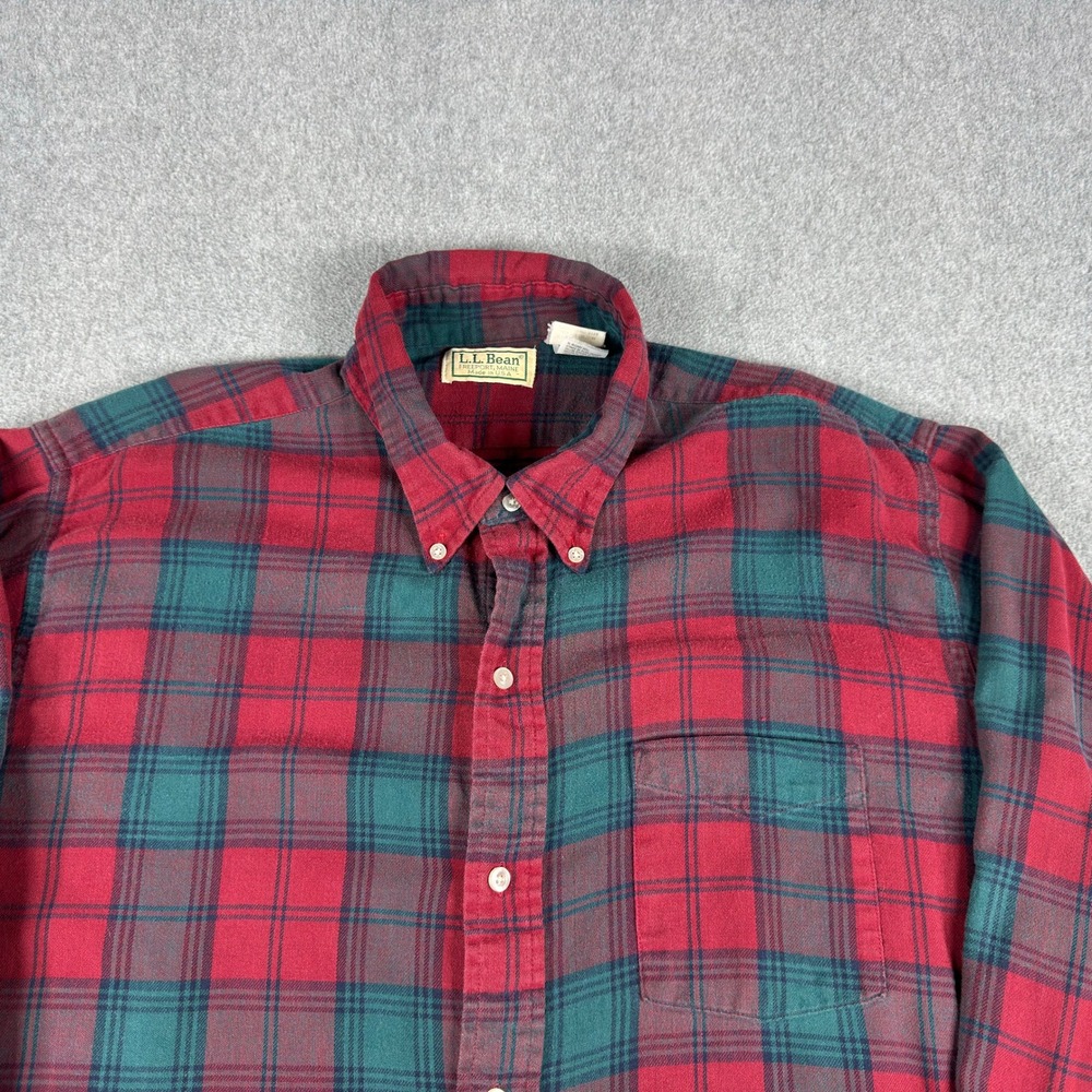 Vintage LL Bean Shirt Mens XL Red Plaid Made in USA Cotton FLAW‎